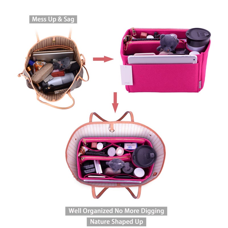 ZTUJO Purse Organizer, Felt Bag Organizer Purse Organizer Insert For Speedy, Neverfull, Graceful, Neverfull,Tote, Handbag,Shaper (Medium, Rosy) - Image 5